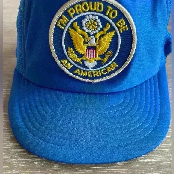 Vintage 80s Proud To Be An American Snapback Hat Cap Embroidered Blue USA - Picture 3 of 9